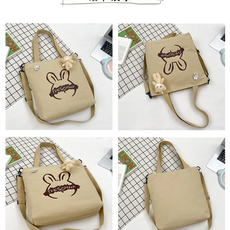 New Simple Canvas Shoulder Bag for Women's Cute Children's Tutoring Class Makeup Bag for Students Tote Bag