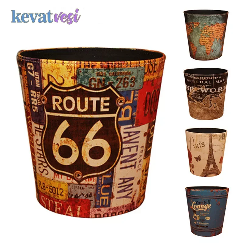 

NEW Waterproof PU Leather Trash Can Vintage Waste Bins for Living Room Bar Rubbish Garbage Bin Storage Bucket Paper Basket Dustb