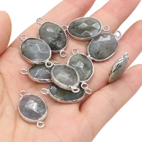 flash labradorite natural stone gem oval double hole connector pendant for jewelry makingdiy necklace accessories gift party1pcs