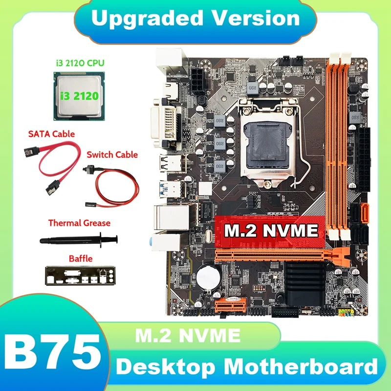 

Материнская плата B75 для настольного компьютера + Процессор I3 2120 + кабель SATA + коммутационный кабель + термопаста + перегородка M.2 NVME LGA 1155 для п...