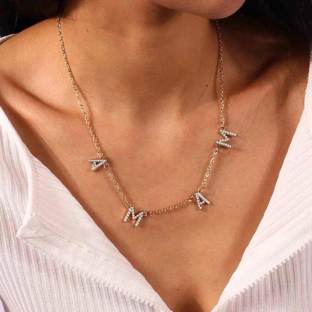 Ожерелье с буквами и искусственным жемчугом на заказ для женщин цепочка из