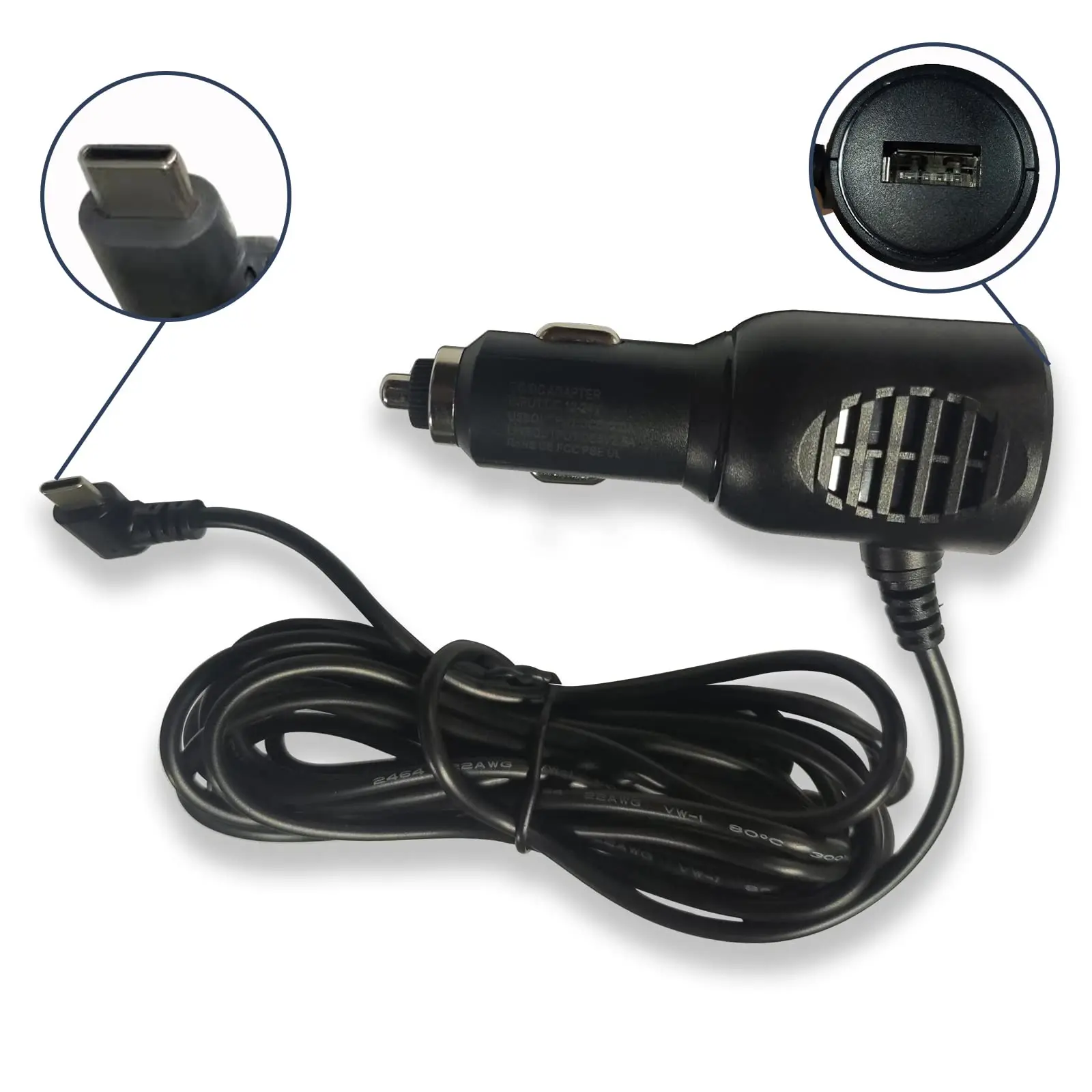 

Car Charger Type-C Adapter for Dash Cam, Replacement Vehicle Power Cable Cord