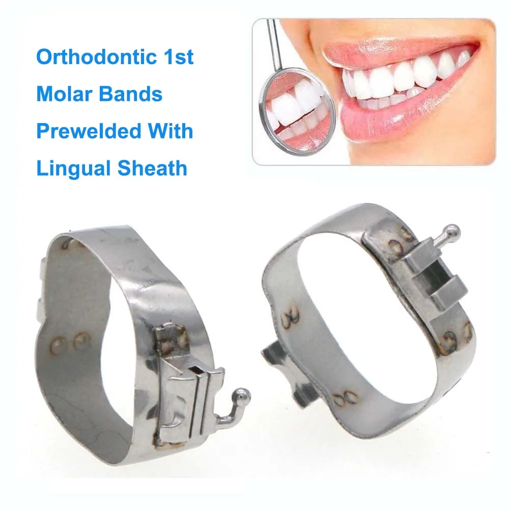 

20Sets/80pcs 34+#-39# Dental Orthodontic 1st Molar Bands Prewelded With Conv Single Buccal Tube Roth22& Lingual Sheath With Hook