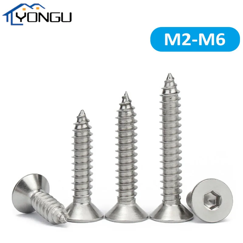 

304 Stainless Steel Countersunk Head Hexagon Socket Tapping Screws DIN7991 Hex Flat Allen Head Wood Screw M2 M2.5 M3-M6