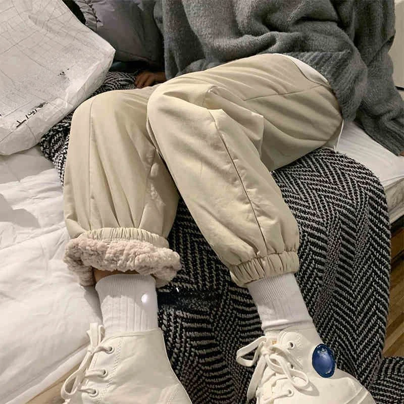 

plush trousers for men women thickened outer wear plus velvet warmth casual pants winter warm loose sports trousers unisex