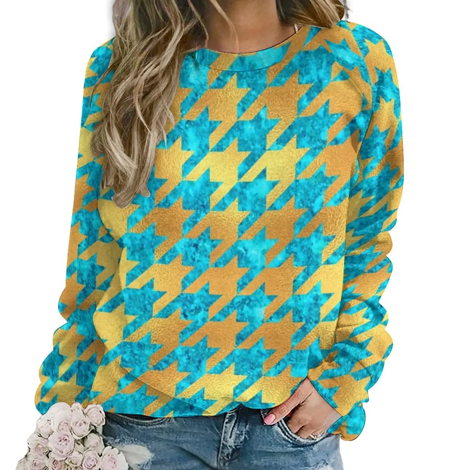 

Толстовка с рисунком «гусиные лапки», зимняя уличная одежда с мраморным принтом, Толстовка Оверсайз, женские повседневные толстовки с длин...