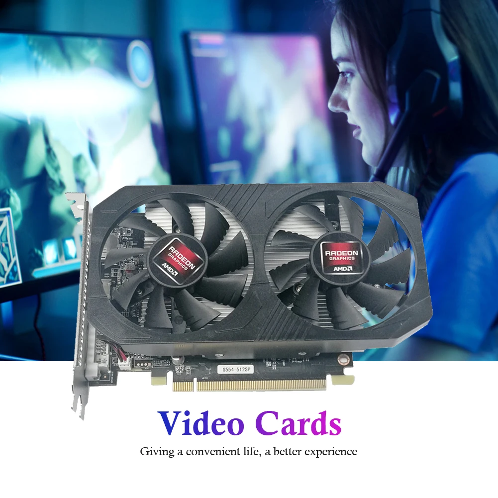 Игровая видеокарта AMD RX550/750 2/4 ГБ с двойным кулером |