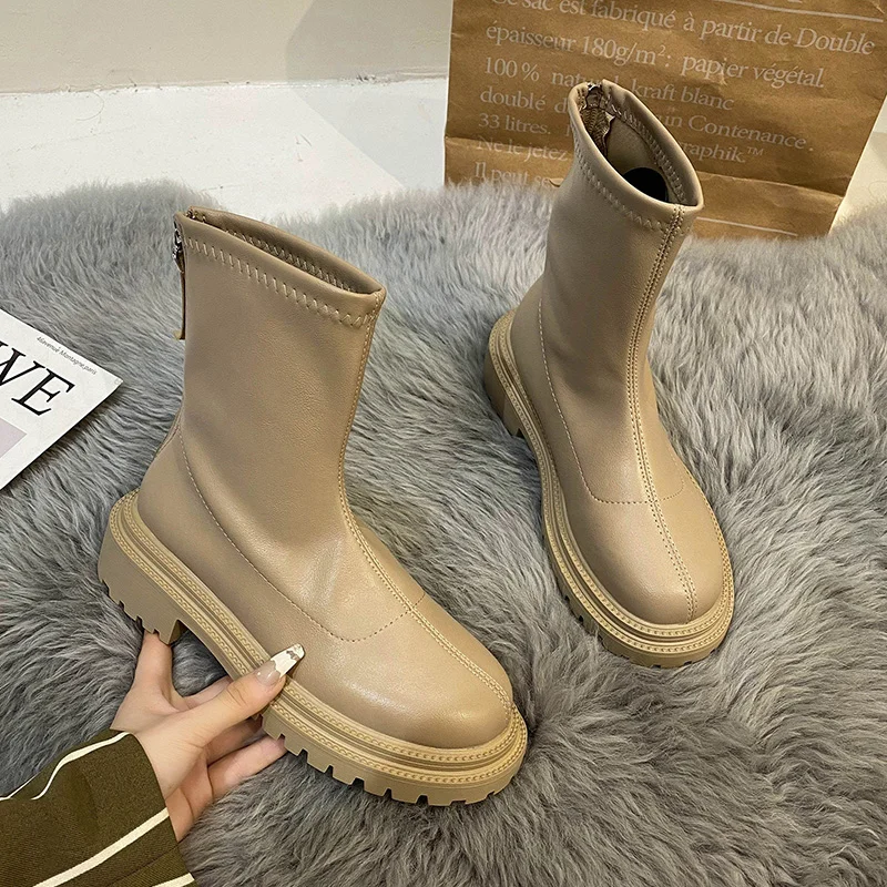 Simple Autumn Winter Women Ankle Boots Fashion Square Toe Back Zipper Ladies Keep Warm Short Boots Casual Square Low Heel Shoes