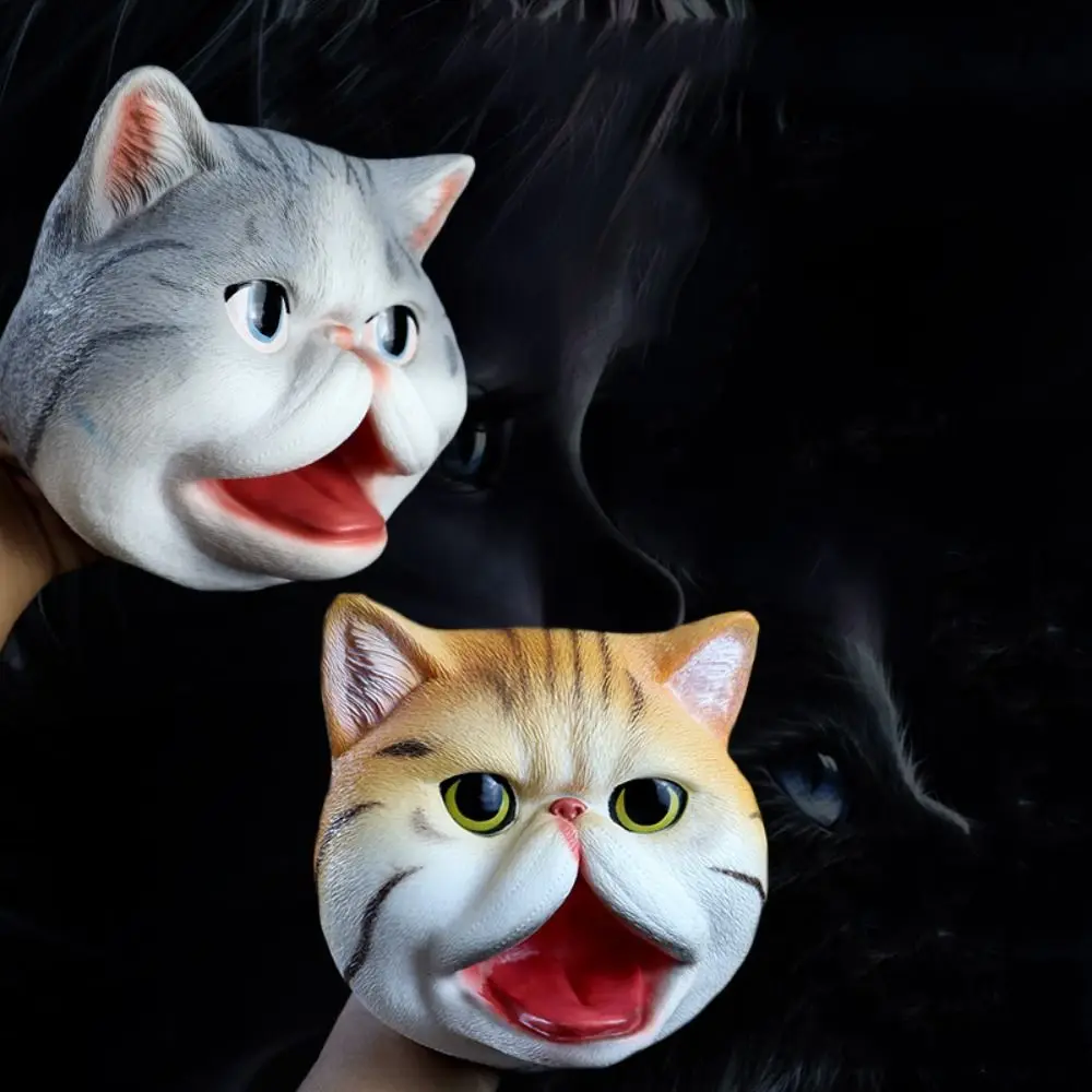 Фото Мягкая виниловая кукла-перчатка в виде головы животного Kawaii: интерактивная модель кошачьей головы для игр и развлечений детей №4