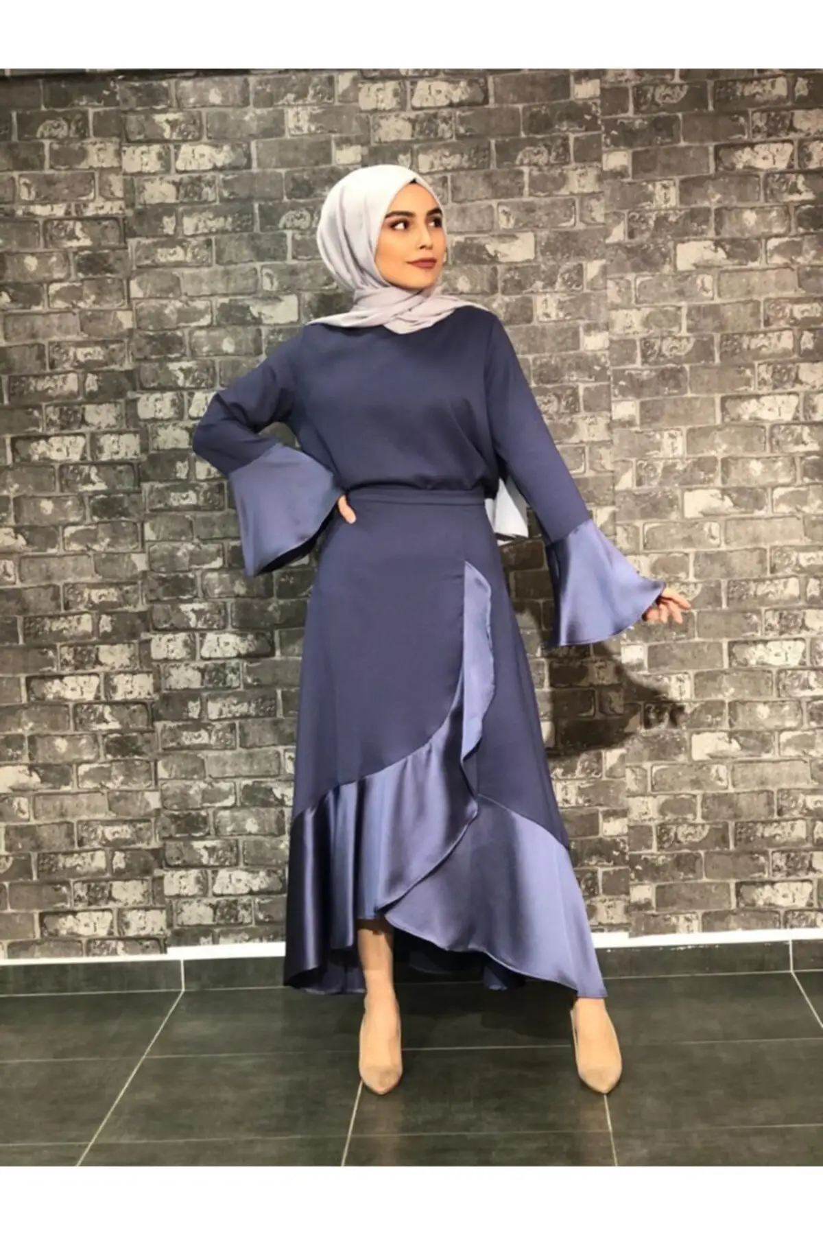 

Navy Ruffle Skirt Shirt Women's Islamic Team 2021 2 Piece