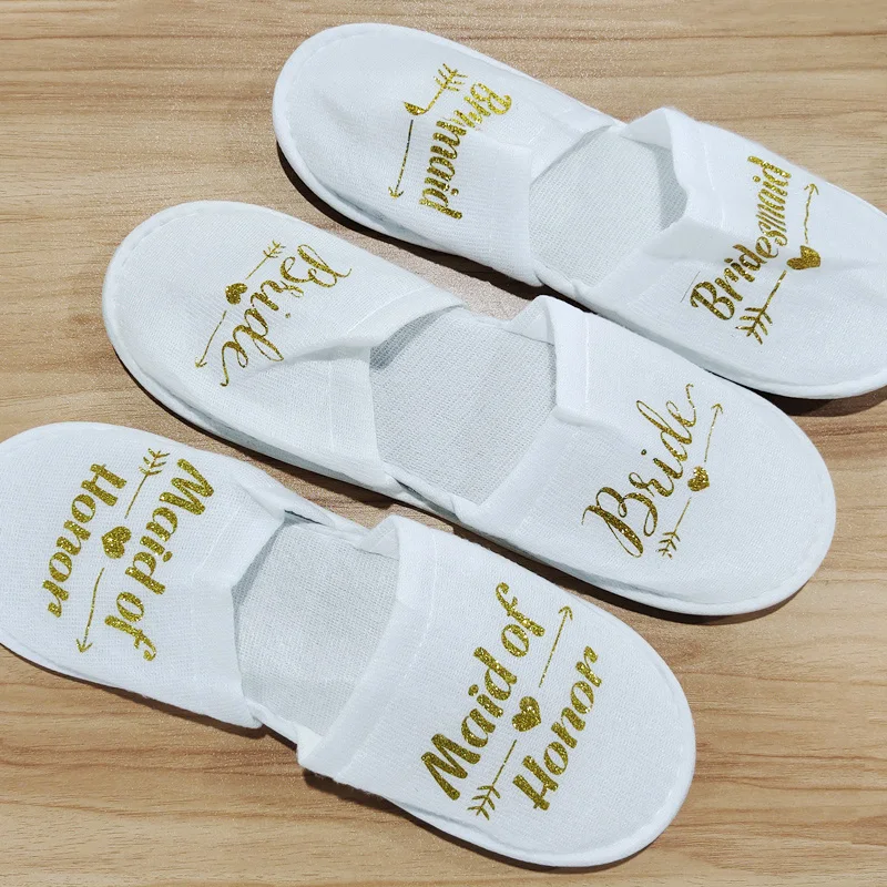 

1 Pair Bride Shower Bride To Be Wedding Decoration Bridesmaid Hen Party Spa Soft Slippers Ladies Bachelorette Party Supplies DIY