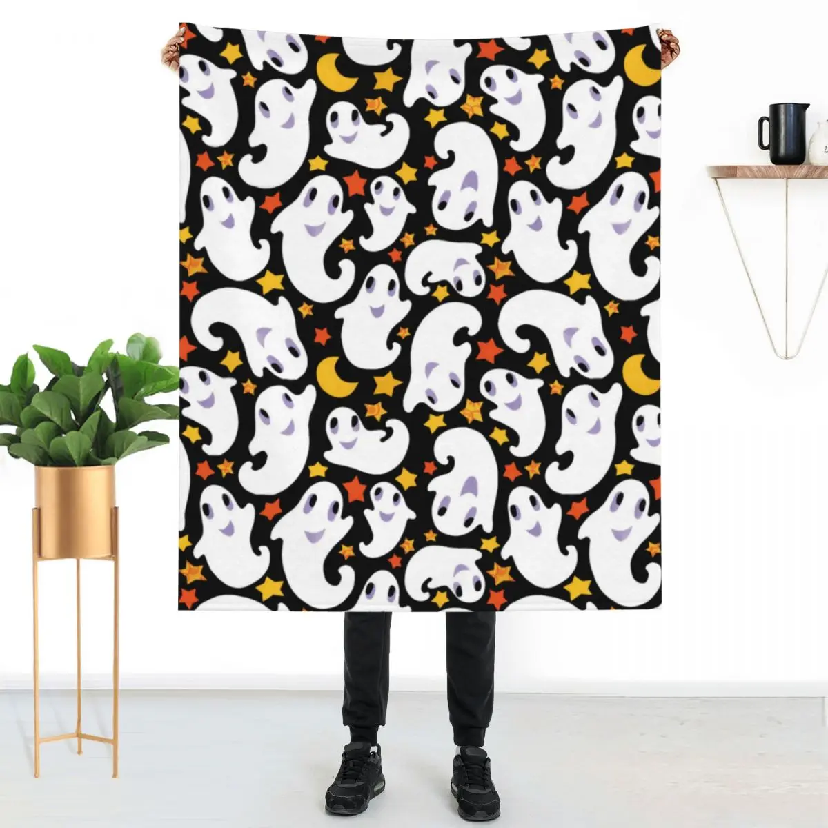 

Halloween Ghost Blanket Happy Ghosts Print Big Thick Fluffy Throw Blanket On the Bed Thick Blankets