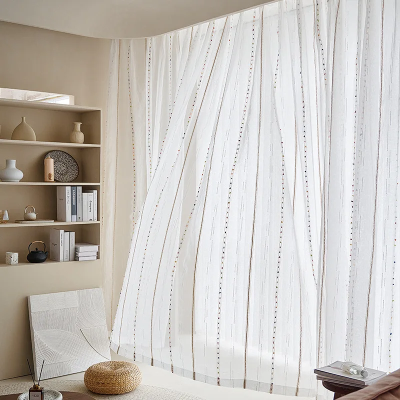 Прозрачные марлевые шторы с радужными бобами