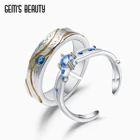 GEM'S BEAUTY 925 пробы серебряные парные кольца набор натуральный синий топаз ручная работа эмаль регулируемые открытые кольца свадебный набор