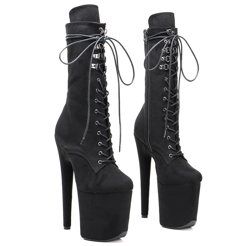 Leecabe 20CM/8Inch lady  suede  upper for zzipper High Heels Pole Dance boot