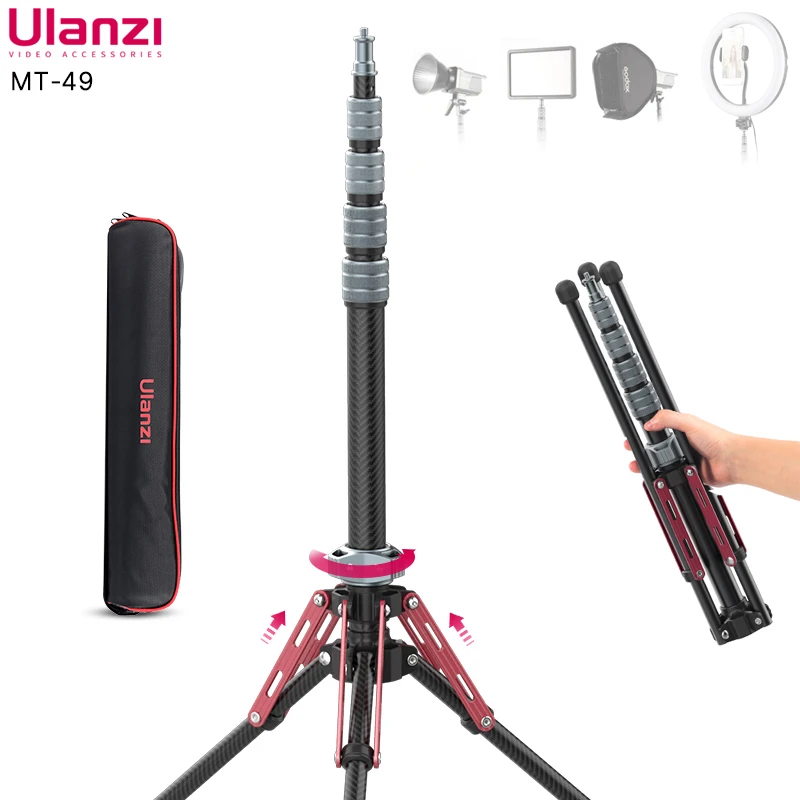 Ulanzi MT-49 1.9M Carbon Fiber Lighting Stand Portable Tripod Photography Light Stand for LED Light Flash Softbox Travel Monopod