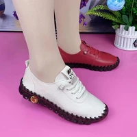 2022 autumn women solid color low heel loafers lace up pu leather non slip casual flats mom shoes sewing moccasins mujer zapatos
