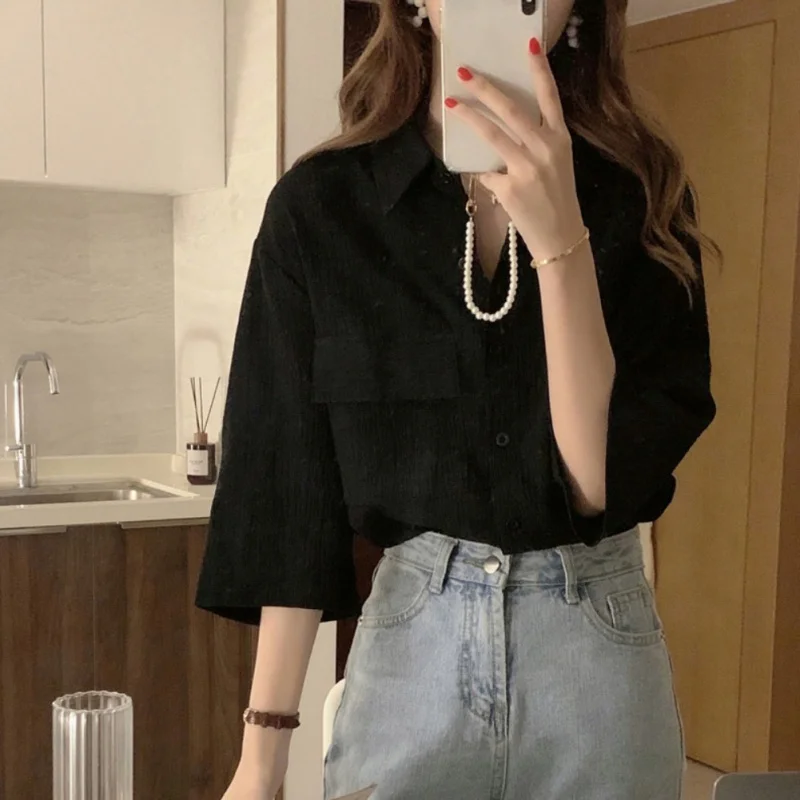 Винтажная шифоновая рубашка с рукавом семь минут женская летняя плиссированная