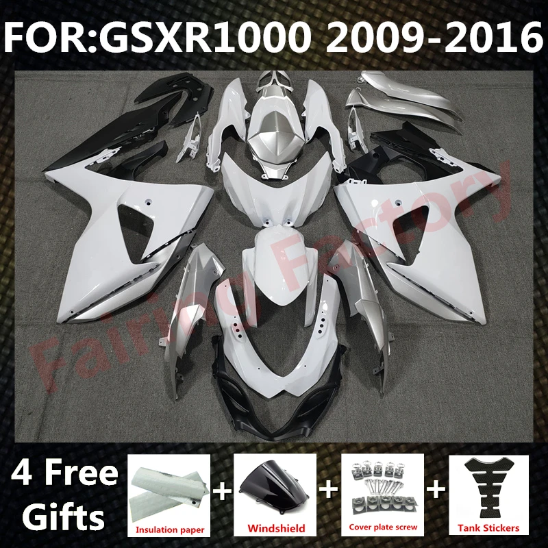 

Комплект обтекателей для мотоцикла, подходит для GSXR1000 GSXR 1000 GSX-R1000 2009 2010 2011 2012 2013 2014 2015 2016 K9, Обтекатели белого и черного цветов