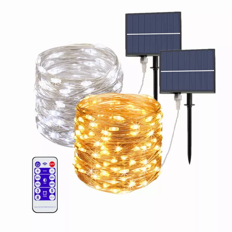 

Уличная светодиодная гирлянда с дистанционным управлением, Рождественская лампа на солнечной батарее для украшения сада, 10 м, 50 м