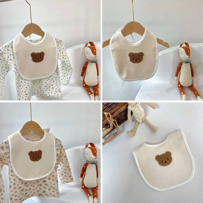 

Детский нагрудник с вышивкой в виде медведя из мягкого хлопка