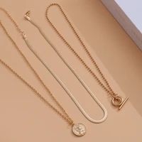 3pcsset new necklace for women golden color chain chokers necklaces layered necklaces for girls jewelry gifts fashion pendant