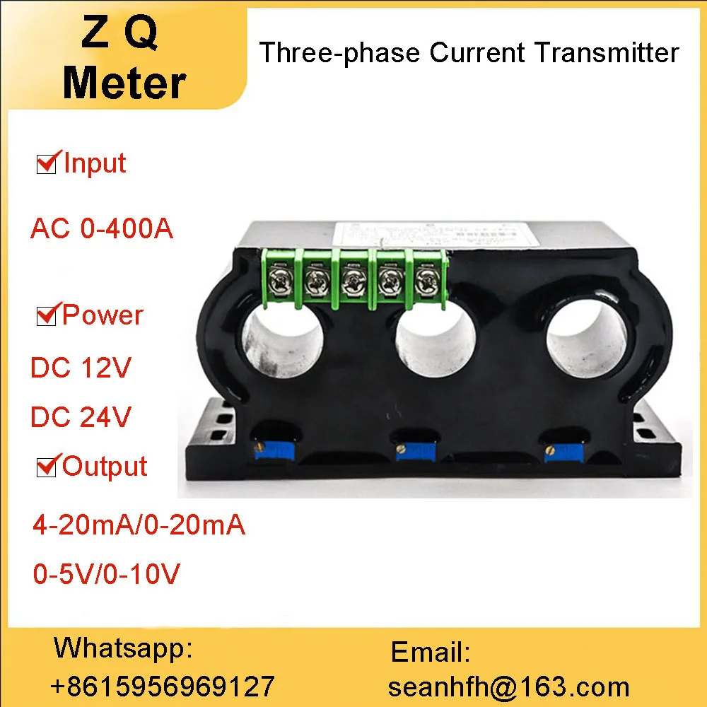

Three-phase AC current transmitter perforated AC0-20A 30A 50A 100A to 4-20mA 0-10V conversion module