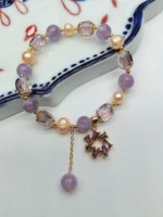 fashion women elasticity bracelet charm natural stone beads purple violet crystal freshwater pearl bridesmaid gift girls jewelry
