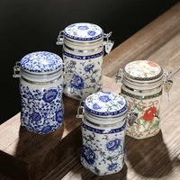 vintage embossed flower ceramic jar moisture proof sealed tea coffee candy jar kitchen spice tank porcelain crafts home decor