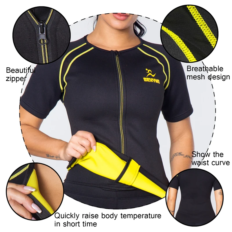 NINGMI Neoprene Sauna Shapewear Women Sauna Shirt High Waist Sauna Pants Waist Trainer Leggings Fat Burning Sauna Suit