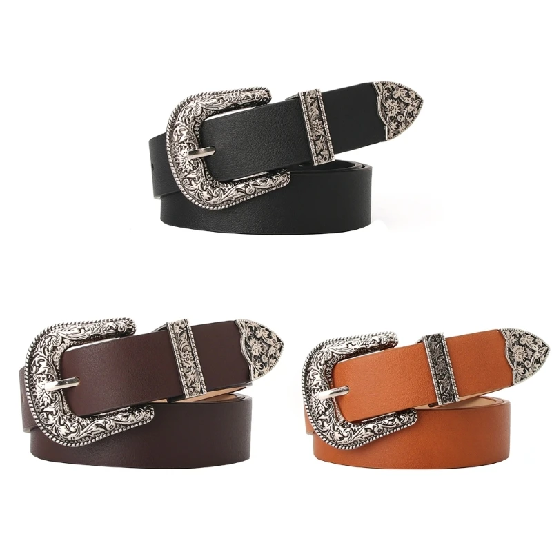 

Female Waist Belt Teens Cowgirl Engrave Metal Buckle Belt Clothing Accessories