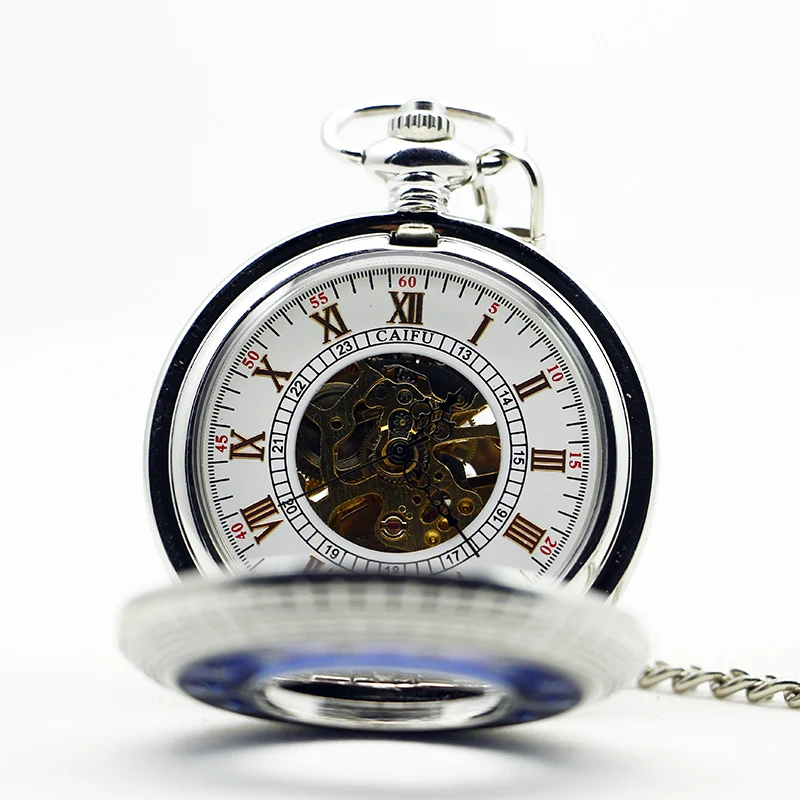 Star Surrounding Mechanical Pocket Watch Vintage Roman Numeral Display with Chain Pendant Unisex Student Gift