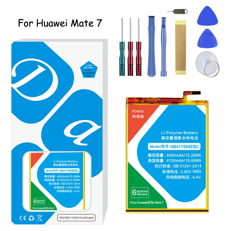 Аккумулятор XDOU HB417094EBC для Huawei Ascend Mate 7 Mate7 MT7 MT7-TL00 MT7-L09 UL00 CL00 4100mAh Bateria + Бесплатные инструменты
