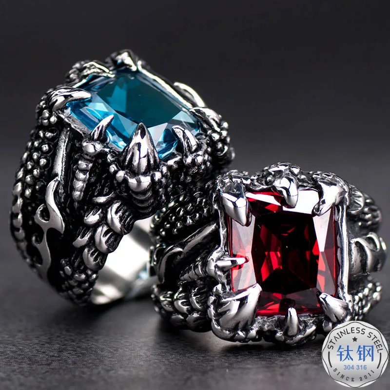 Кольцо из нержавеющей стали с красным камнем в стиле ретро для коктейвечерние