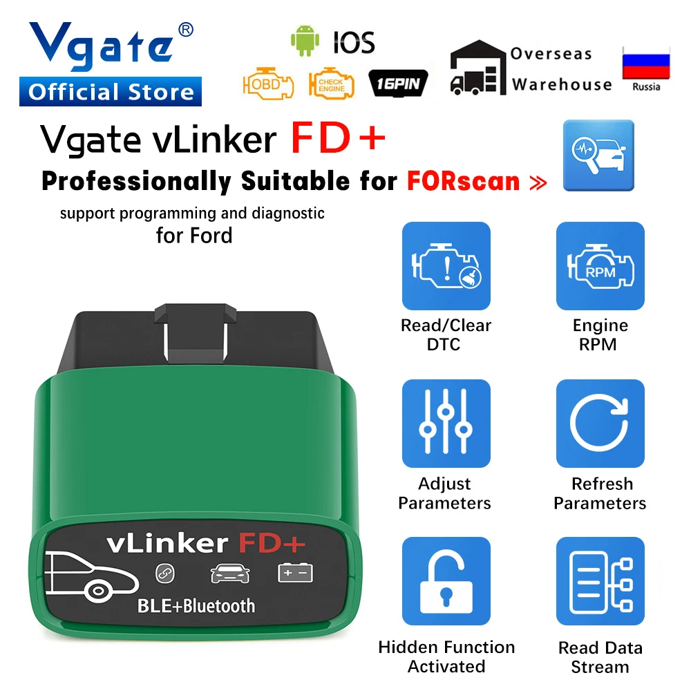 Vgate vLinker FD + ELM327 Bluetooth 4,0 для Ford FORScan wifi OBD2 автомобильный диагностический OBD 2 сканер J2534 автомобильный инструмент ELM 327 V1 5