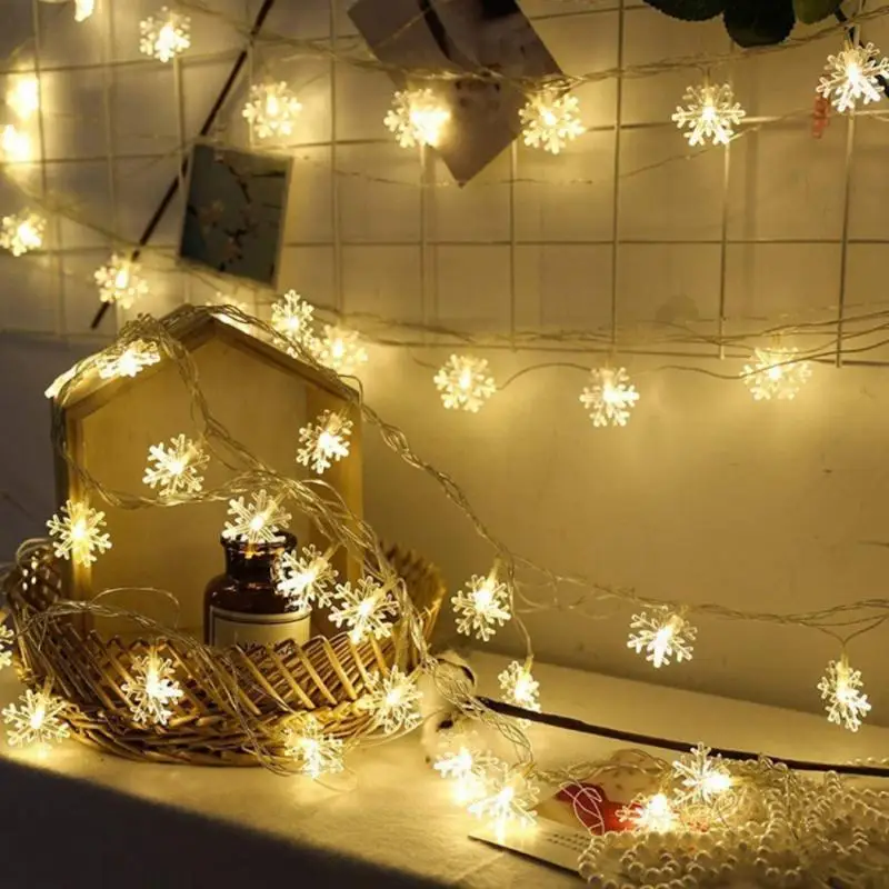 

1.5m/3m LED String Lights Christmas Party Creative Snowflake Lamp Fairy Garland Battery Copper Wire Light Indoor Holiday Decor