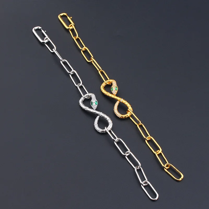 

Европейский и американский классический простой стиль для мужчин и женщин, женский браслет-цепочка с подвеской в виде змеи с кубическим цир...