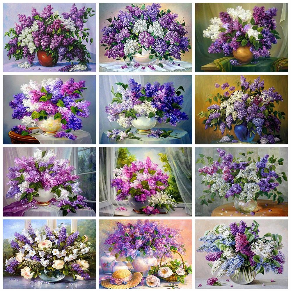 

Full Round Diamond Painting Flower 5D DIY Diamond Embroidery Lilac Cross Stitch Rhinestones Picture Home Decoration Mosaic