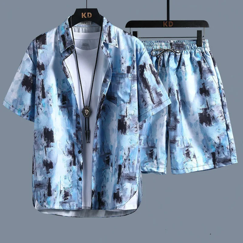 【 M-3XL 】 New Men's Printed Shirt Set, High-quality Fashionable Shorts, Hawaiian Style Casual Floral Top, Summer Beach Shirt Set