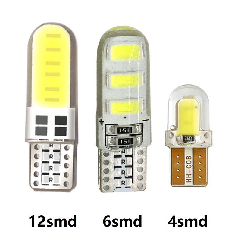 

10 шт., силиконовые лампы T10 Cob 4/6/12 дюймов, без ошибок в интерьере автомобиля, 5730 светодиодов, 12 В