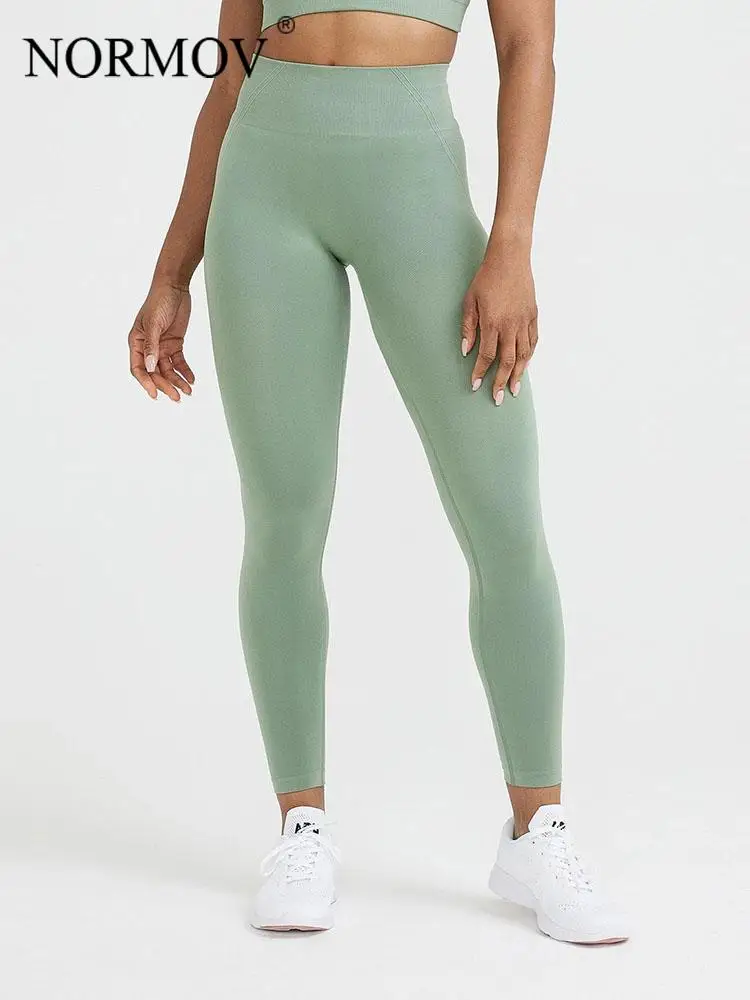 

NORMOV Leggings Seamless Ribbed Women Fashion Casual High Waist Push Up Solid Color Fitness Leggins Sport Gym Workout Leggings
