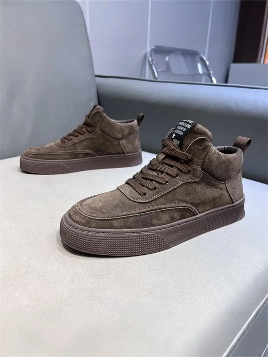 Ozhouzhan Autumn New High-Top Men's Shoes Matte Leather Trendy Fashion Casual Board Simple