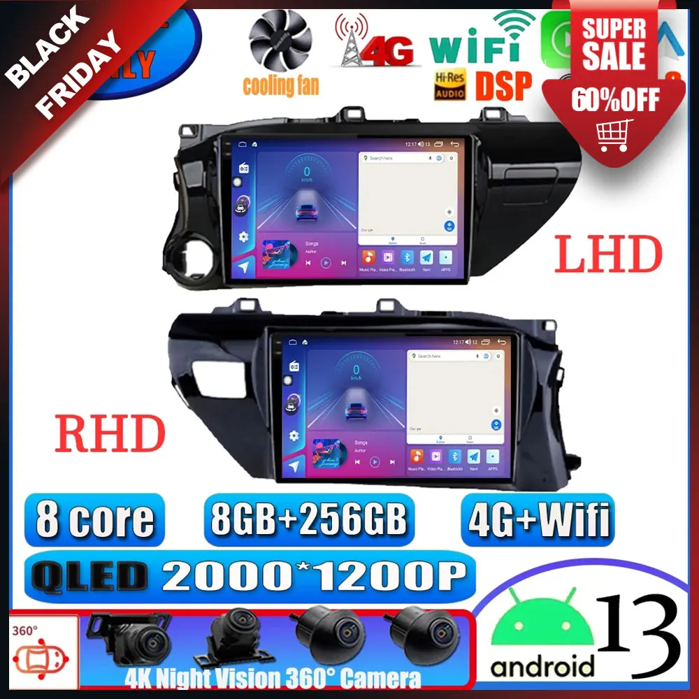 

Android For Toyota Hilux RHD Pick UP AN120 2015 - 2018 Car Auto Carplay Radio Stereo Head Unit Multimedia Player GPS Navigation