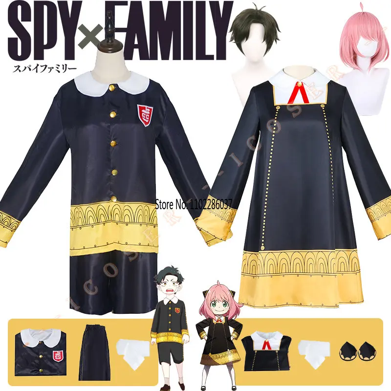 

Anime Spy X Family Anya Damian Forger Desmond Adults Cosplay Costumes Dress Kids Wig Black Top Girls School Uniform Eden Academy