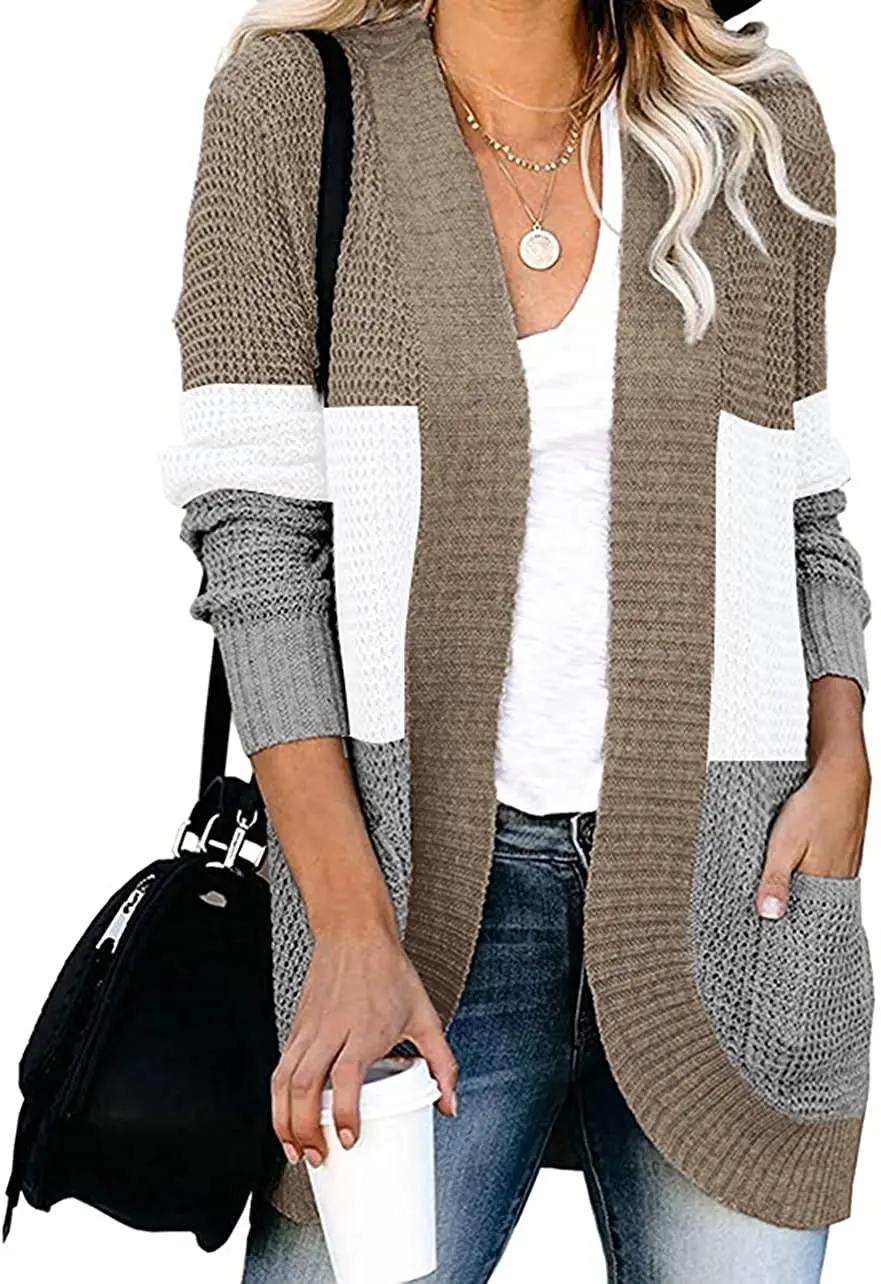 

Женский кардиган с открытой передней частью, вязаный мягкий свитер с длинным рукавом, свободное легкое пальто с напуском, верхняя одежда