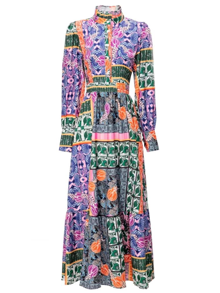 

Long Dress 2023 Runway Spring Autumn Women's New Designer Bohemian High Quality Casual Party Elegant Long Sleeve Print Dresses