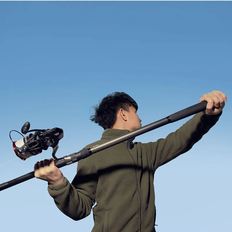 LINNHUE High Quality Carbon Spinning Rod 2.4m-5.4m Super Light 5/6/7/8 Sections Telescopic Long Handle Fiber Fishing |