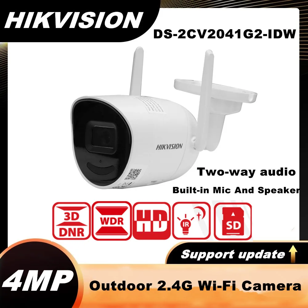 

Hikvision 4MP Wi-Fi Outdoor Security Protection Audio Fixed Bullet Network Camera Built-in Mic And Speaker 2.4G DS-2CV2041G2-IDW