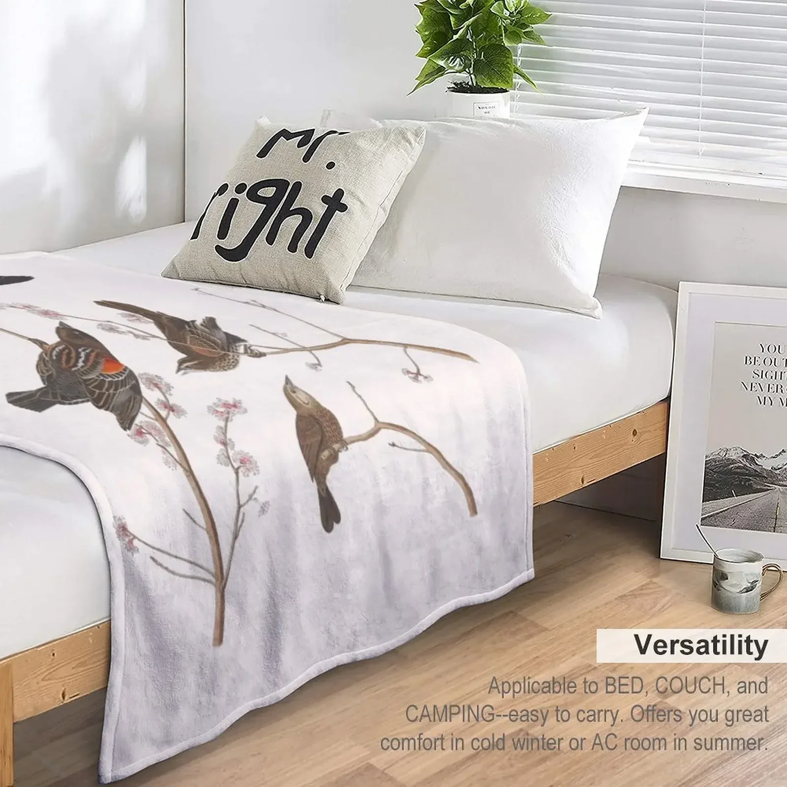 Краснокрылый Черная птица / Винтажные принты и узоры птиц Плед Хэллоуин