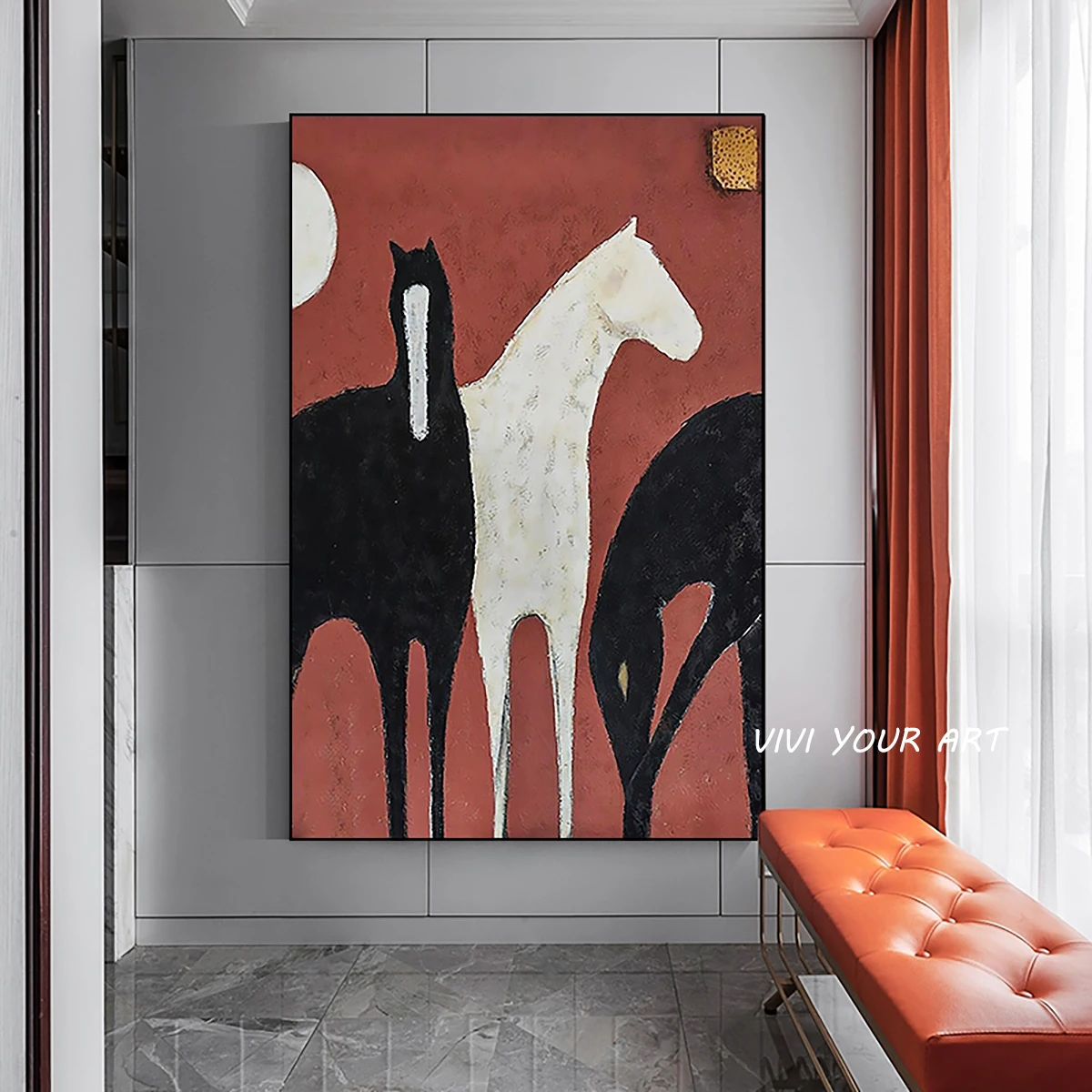 

Saudi Classic Animal Wall Art Painting Abstract Horses Canvas Poster Handmade Wall Pictures for Living Room Modern Home Decor
